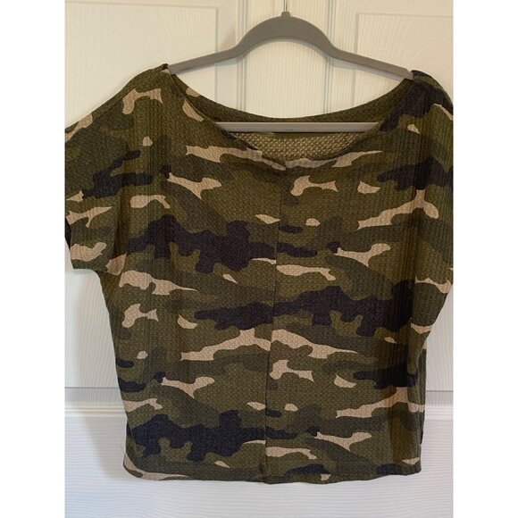 Express Camouflage Print Waffle Knit Dolman Sleeve Top For Women - Picture 14 of 16